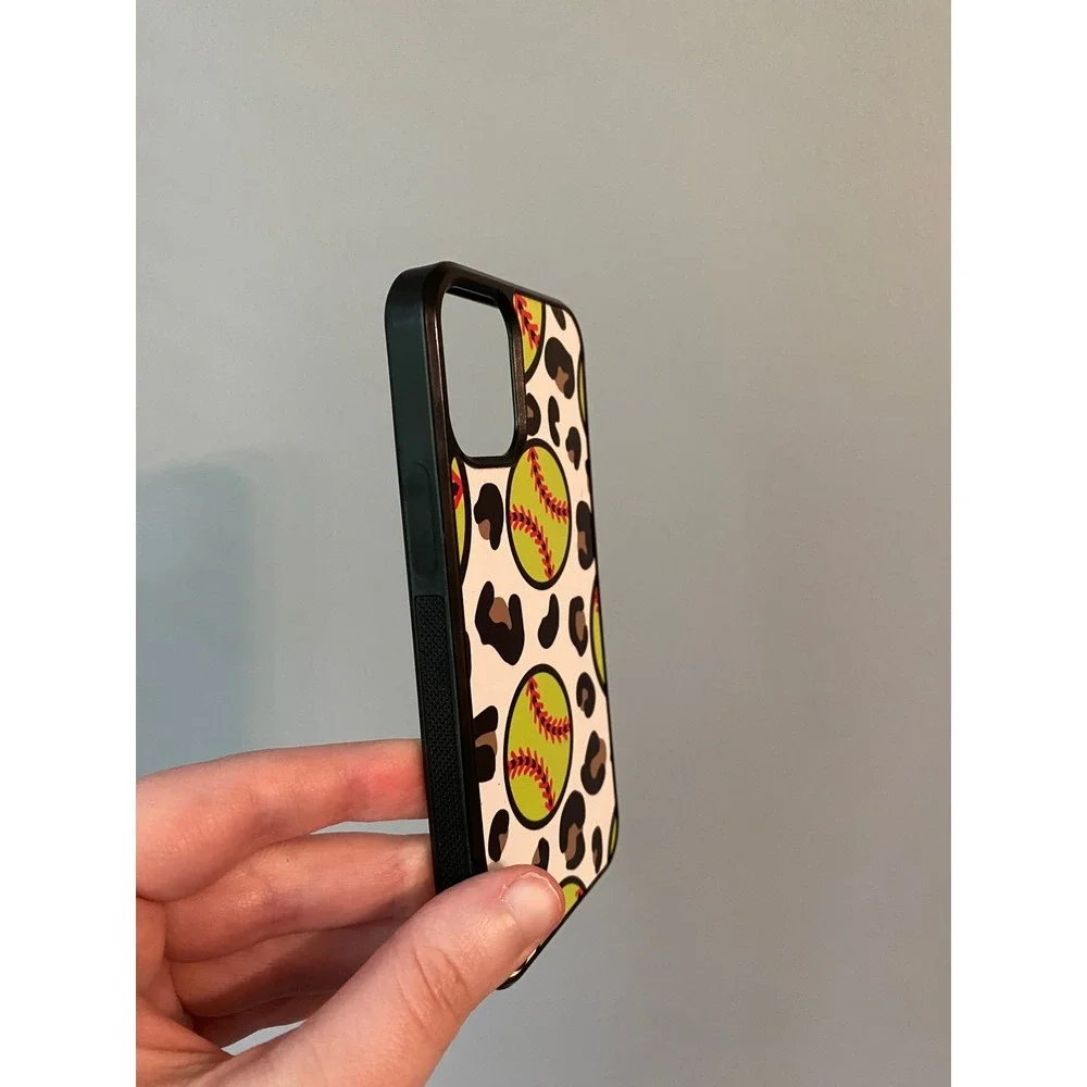 Softball Leopard Print Phone Case iPhone 12 Mini Unisex White Neon Yellow Sporty